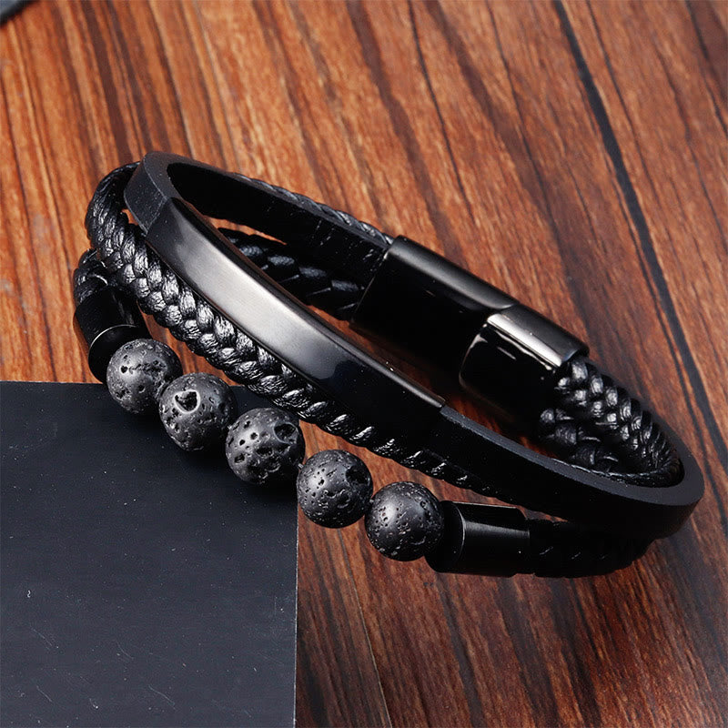 Buddha Stonesレザーチタン鋼溶岩強化バックルブレスレット - image 2