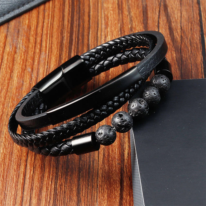 Buddha Stonesレザーチタン鋼溶岩強化バックルブレスレット - image 3