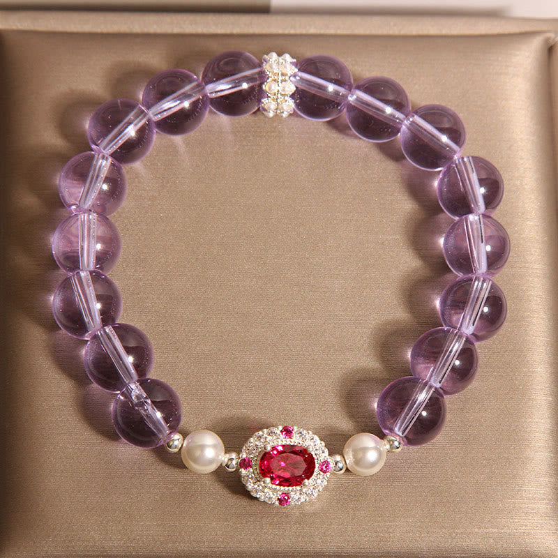 Buddha Stones天然アメジストパールレッドジルコンバランスブレスレット - image 4