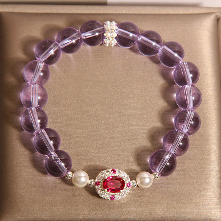 Buddha Stones天然アメジストパールレッドジルコンバランスブレスレット - image 4