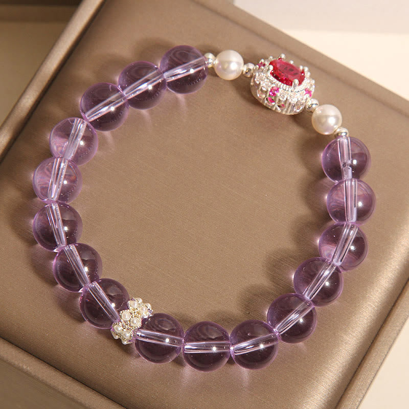 Buddha Stones天然アメジストパールレッドジルコンバランスブレスレット - image 5