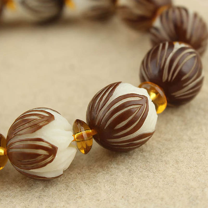 Buddha Stones チベットのマーラー数珠ホワイト菩提樹の平和ブレスレット - image 13