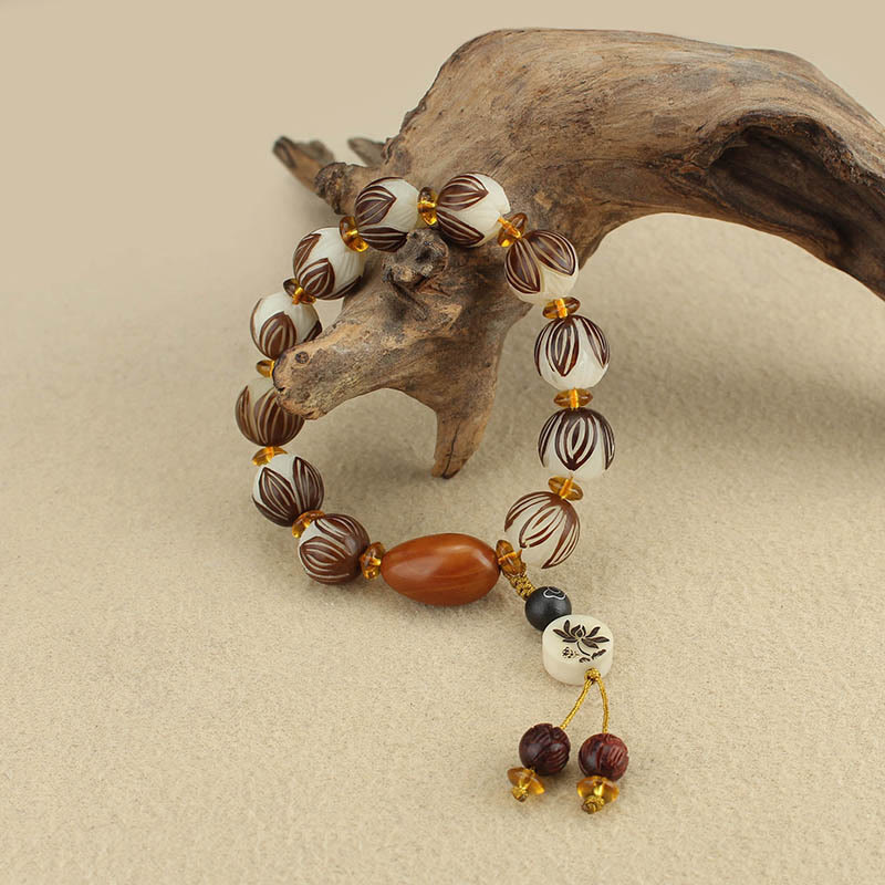 Buddha Stones チベットのマーラー数珠ホワイト菩提樹の平和ブレスレット - image 11