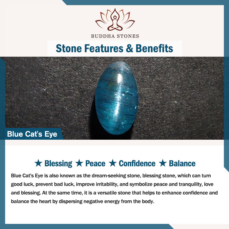 Buddha Stones ブルーキャッツアイ ホワイトクリスタル ピース平和のお守りチャーム意味 バランスブレスレット - image 6