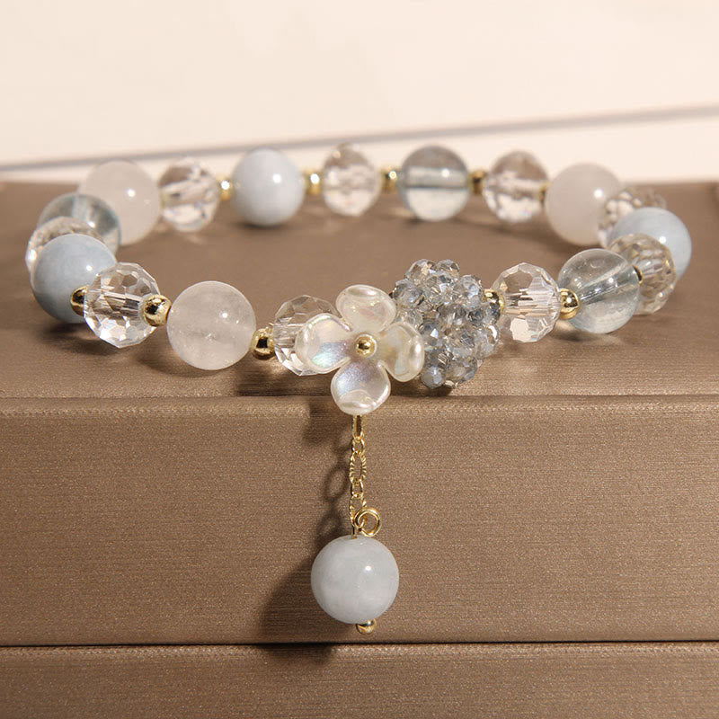 Buddha Stonesアクアマリン イエローキャッツアイストーン フラワーピースブレスレット - アクアマリン（手首周り：14～16cm） - image 1