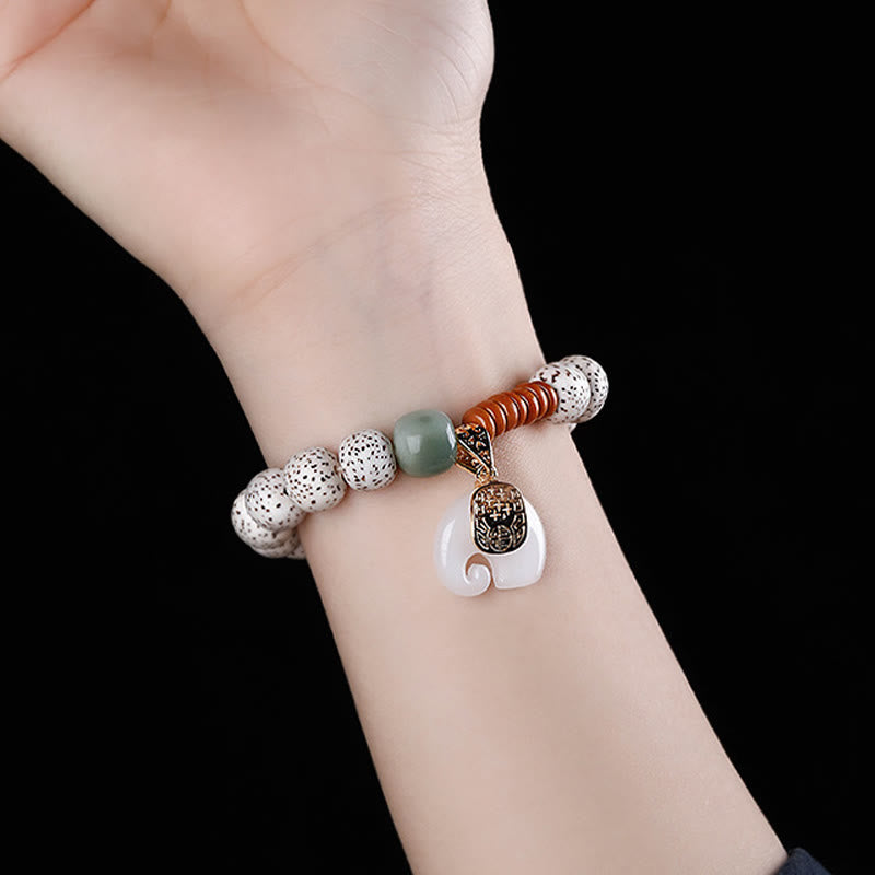 Buddha Stones手磨き 星月菩提樹 象の模様 内なる平和のブレスレット - image 5