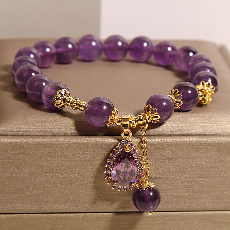 Buddha Stones天然アメジスト水滴バランスブレスレット - アメジスト（手首周り：17cm） - image 1