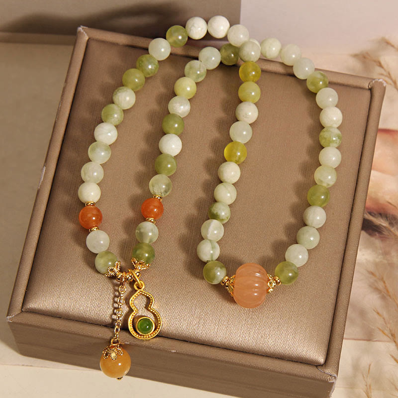 Buddha Stones 二重巻きひょうたんかぼちゃグリーングレープサーペンタイン翡翠幸運ブレスレット - image 8