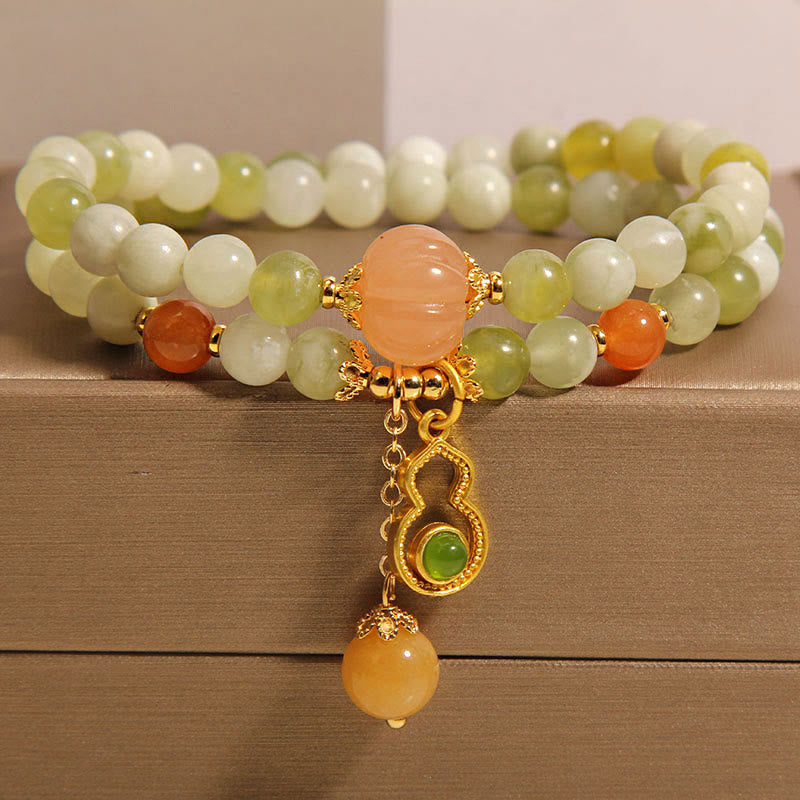 Buddha Stones 二重巻きひょうたんかぼちゃグリーングレープサーペンタイン翡翠幸運ブレスレット - グリーングレープサーペンティンジェイド（手首周り：17cm） - image 0
