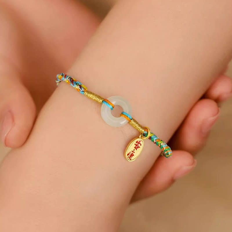 Buddha Stones ハンドメイド平和のお守りチャーム翡翠豊かさ925スターリングシルバーカラフルロープブレスレット - image 3