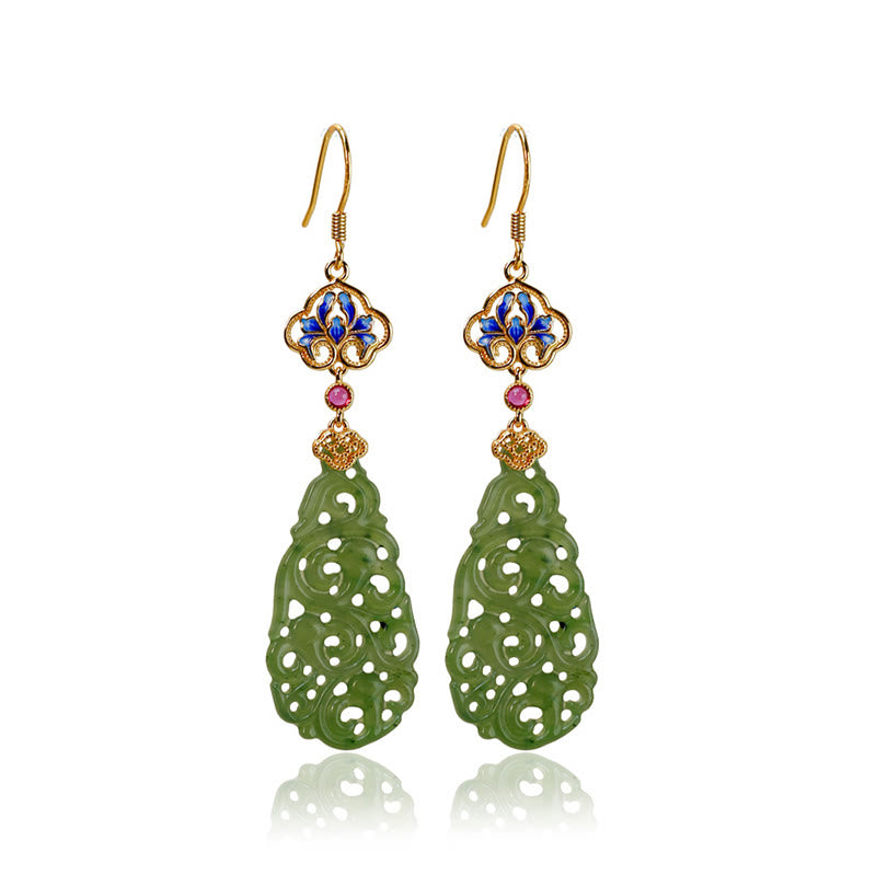 Buddha Stones 中空和田翡翠エナメル925スターリングシルバー豊かさのイヤリング - image 8