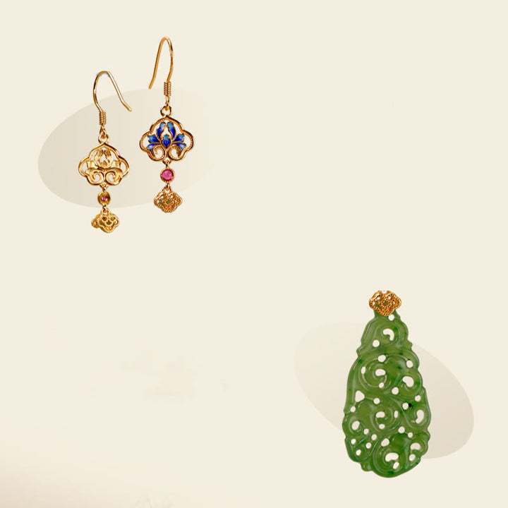 Buddha Stones 中空和田翡翠エナメル925スターリングシルバー豊かさのイヤリング - image 13