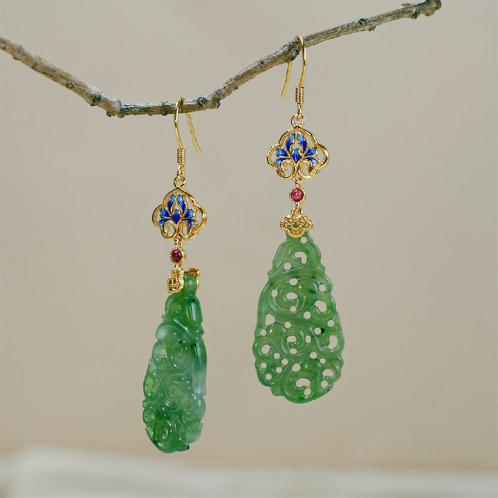 Buddha Stones 中空和田翡翠エナメル925スターリングシルバー豊かさのイヤリング - image 11