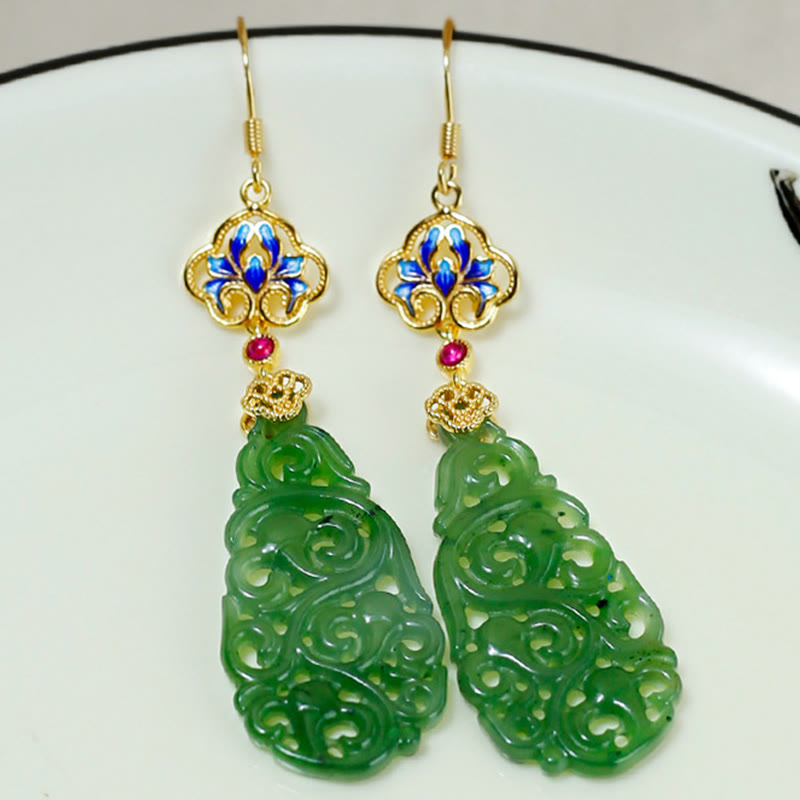 Buddha Stones 中空和田翡翠エナメル925スターリングシルバー豊かさのイヤリング - image 9