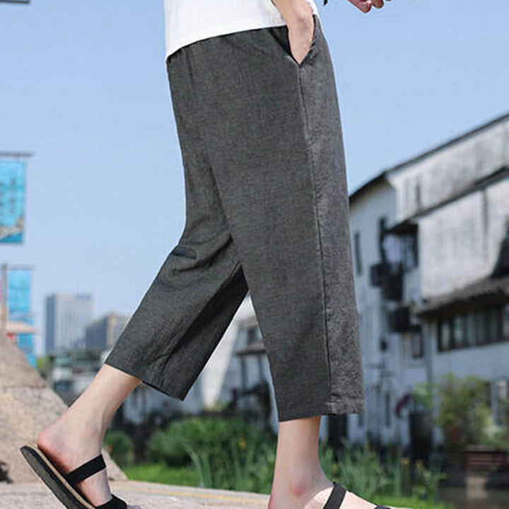 Buddha Stonesカジュアル織りビーズウエストロープメンズ7-8丈スパンデックスパンツ ポケット付き - image 2