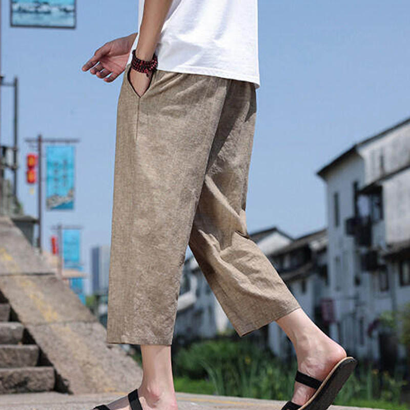 Buddha Stonesカジュアル織りビーズウエストロープメンズ7-8丈スパンデックスパンツ ポケット付き - image 15