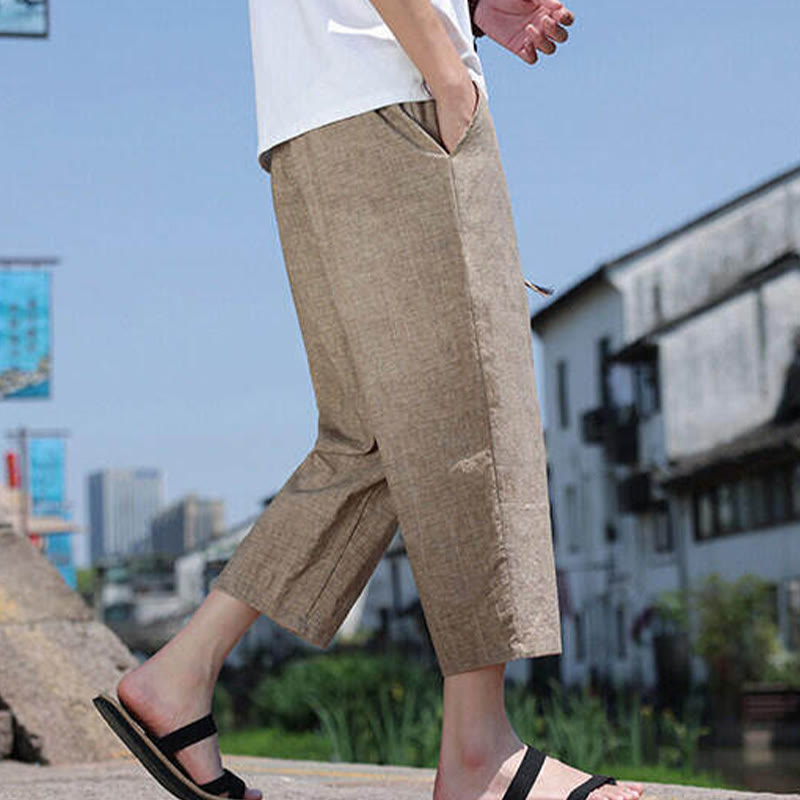 Buddha Stonesカジュアル織りビーズウエストロープメンズ7-8丈スパンデックスパンツ ポケット付き - image 18
