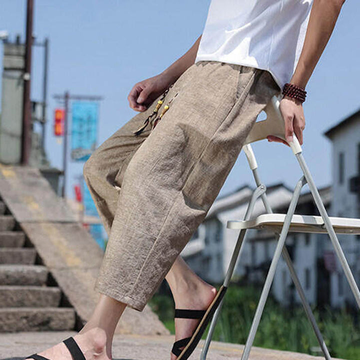 Buddha Stonesカジュアル織りビーズウエストロープメンズ7-8丈スパンデックスパンツ ポケット付き - image 17
