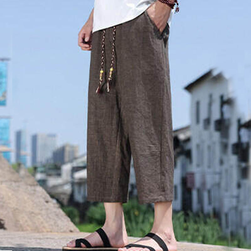 Buddha Stonesカジュアル織りビーズウエストロープメンズ7-8丈スパンデックスパンツ ポケット付き - サドルブラウン - US/UK/AU46、 EU56 (5XL) - image 18