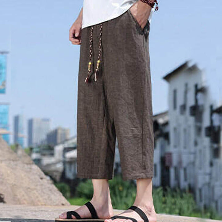 Buddha Stonesカジュアル織りビーズウエストロープメンズ7-8丈スパンデックスパンツ ポケット付き - サドルブラウン - US/UK/AU46、 EU56 (5XL) - image 18