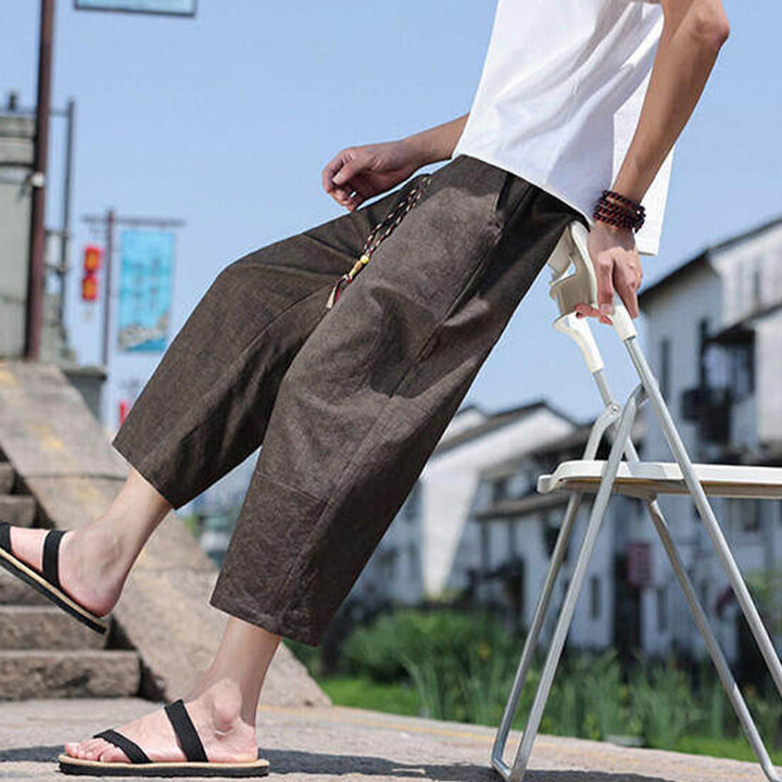 Buddha Stonesカジュアル織りビーズウエストロープメンズ7-8丈スパンデックスパンツ ポケット付き - image 24