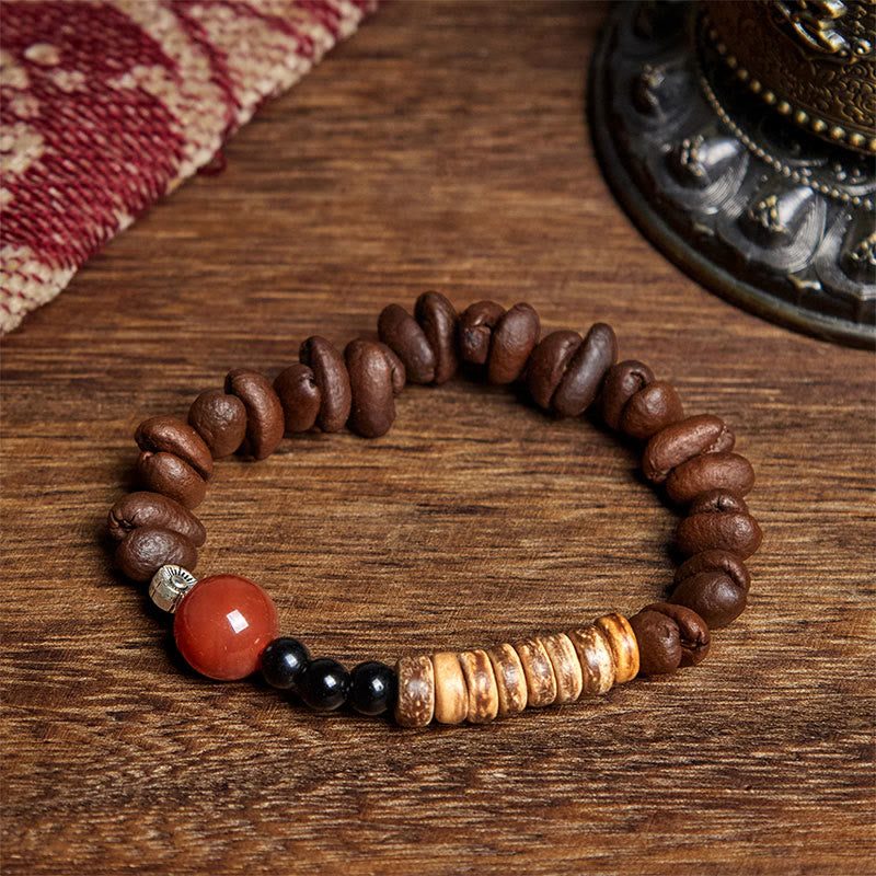Buddha Stones天然コーヒー豆 赤瑪瑙 ココナッツシェルビーズ ブレスレット - image 2