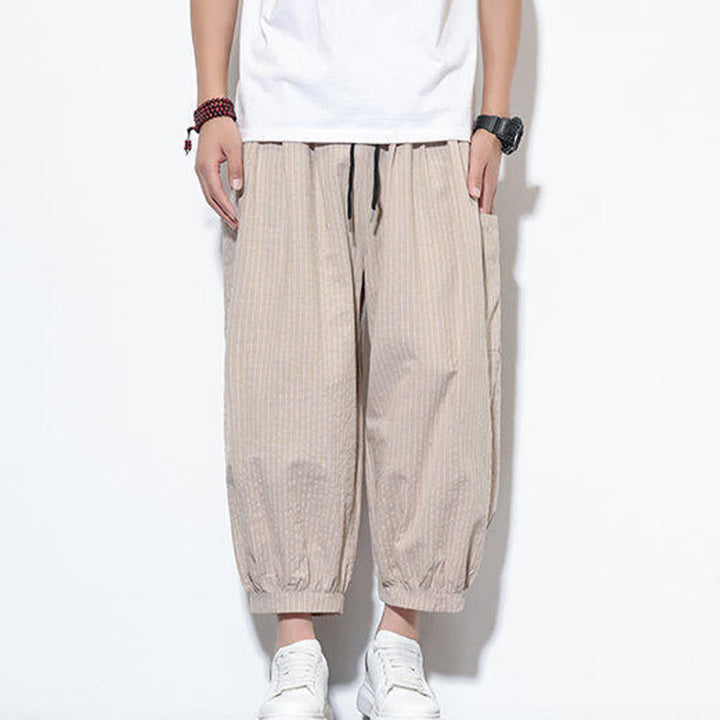 Buddha Stonesカジュアルストライプ メンズ コットン 7-8丈 ハーレムパンツ ポケット付き - image 3