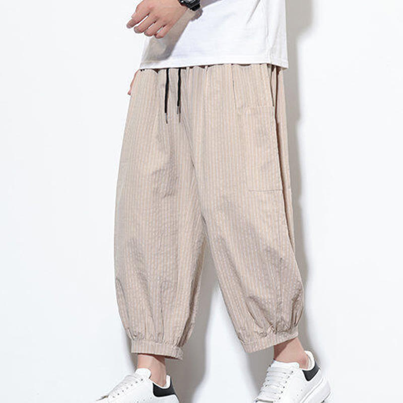 Buddha Stonesカジュアルストライプ メンズ コットン 7-8丈 ハーレムパンツ ポケット付き - image 6