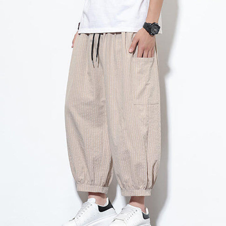 Buddha Stonesカジュアルストライプ メンズ コットン 7-8丈 ハーレムパンツ ポケット付き - image 5