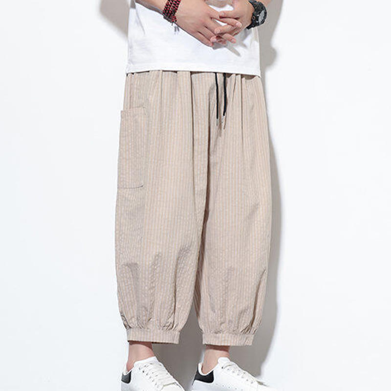 Buddha Stonesカジュアルストライプ メンズ コットン 7-8丈 ハーレムパンツ ポケット付き - image 6