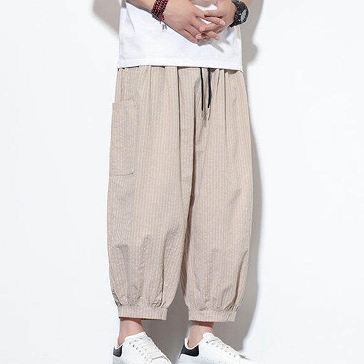 Buddha Stonesカジュアルストライプ メンズ コットン 7-8丈 ハーレムパンツ ポケット付き - image 6