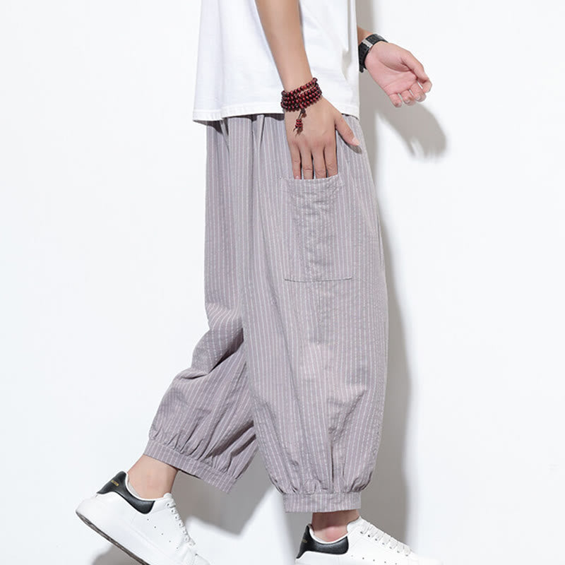 Buddha Stonesカジュアルストライプ メンズ コットン 7-8丈 ハーレムパンツ ポケット付き - image 17