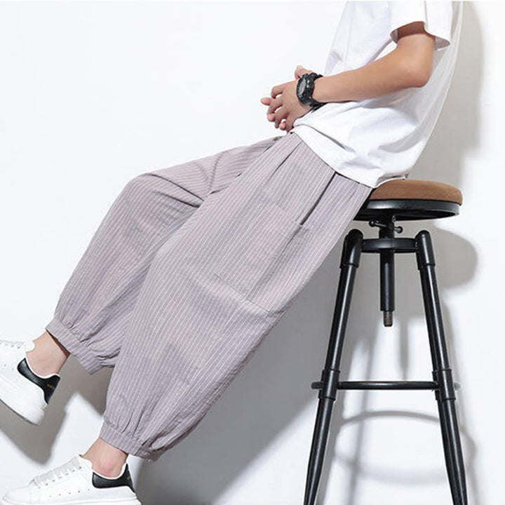 Buddha Stonesカジュアルストライプ メンズ コットン 7-8丈 ハーレムパンツ ポケット付き - image 21