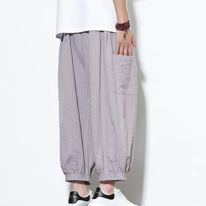 Buddha Stonesカジュアルストライプ メンズ コットン 7-8丈 ハーレムパンツ ポケット付き - image 9