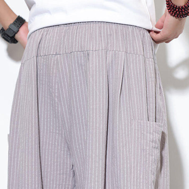 Buddha Stonesカジュアルストライプ メンズ コットン 7-8丈 ハーレムパンツ ポケット付き - image 14