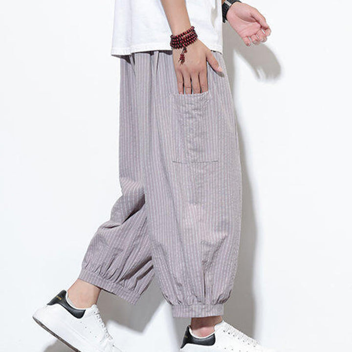 Buddha Stonesカジュアルストライプ メンズ コットン 7-8丈 ハーレムパンツ ポケット付き - image 19