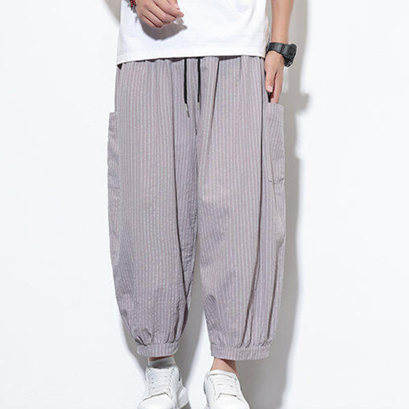 Buddha Stonesカジュアルストライプ メンズ コットン 7-8丈 ハーレムパンツ ポケット付き - image 15