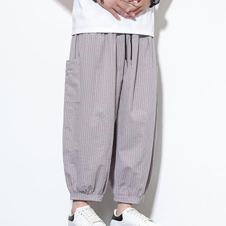 Buddha Stonesカジュアルストライプ メンズ コットン 7-8丈 ハーレムパンツ ポケット付き - image 11