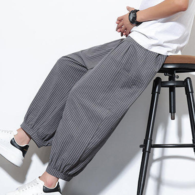 Buddha Stonesカジュアルストライプ メンズ コットン 7-8丈 ハーレムパンツ ポケット付き - image 28