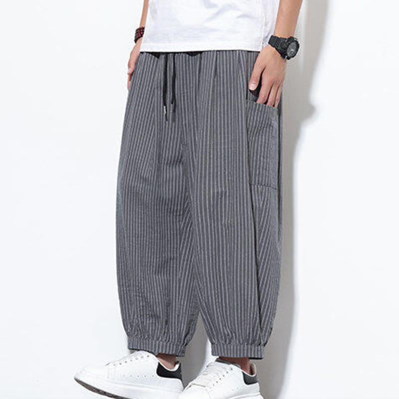 Buddha Stonesカジュアルストライプ メンズ コットン 7-8丈 ハーレムパンツ ポケット付き - image 23