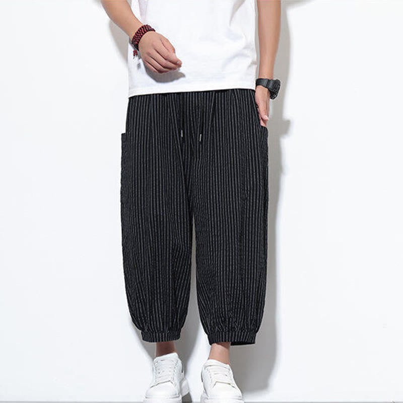 Buddha Stonesカジュアルストライプ メンズ コットン 7-8丈 ハーレムパンツ ポケット付き - image 30