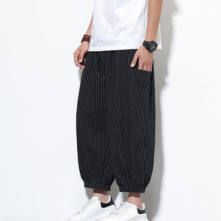 Buddha Stonesカジュアルストライプ メンズ コットン 7-8丈 ハーレムパンツ ポケット付き - image 35
