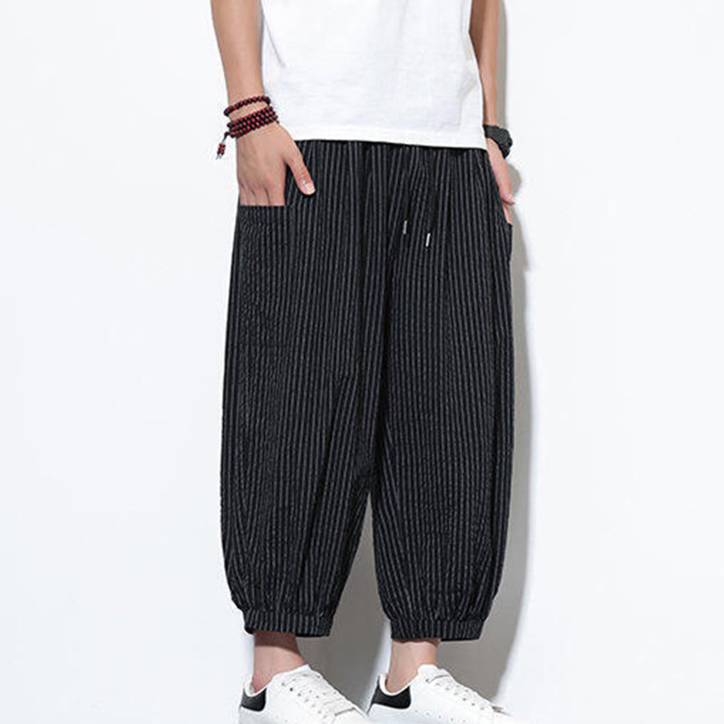 Buddha Stonesカジュアルストライプ メンズ コットン 7-8丈 ハーレムパンツ ポケット付き - image 32