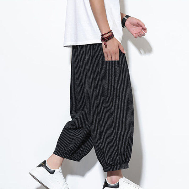 Buddha Stonesカジュアルストライプ メンズ コットン 7-8丈 ハーレムパンツ ポケット付き - image 35