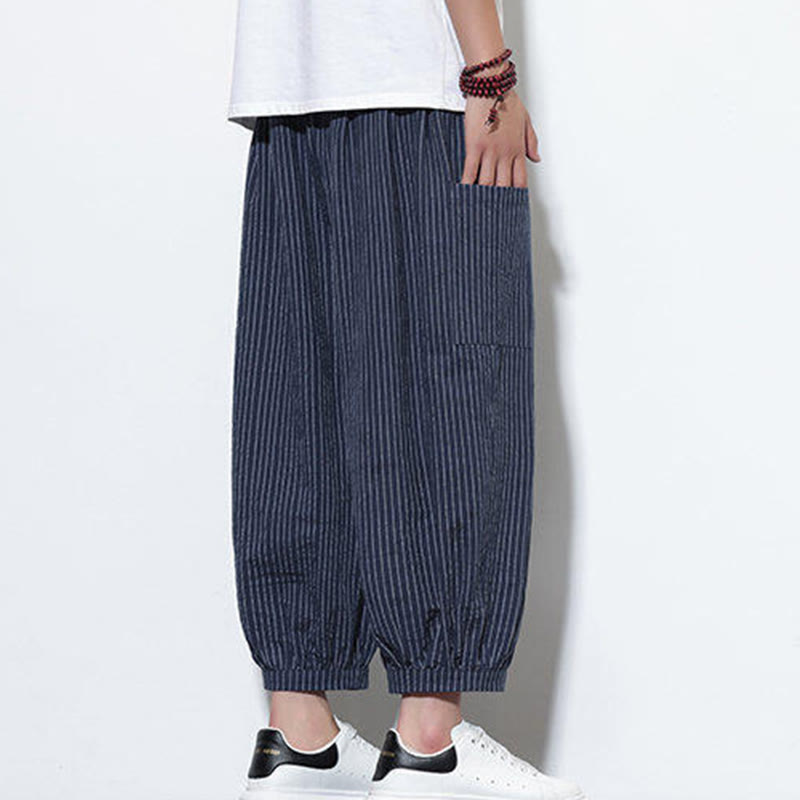 Buddha Stonesカジュアルストライプ メンズ コットン 7-8丈 ハーレムパンツ ポケット付き - image 41