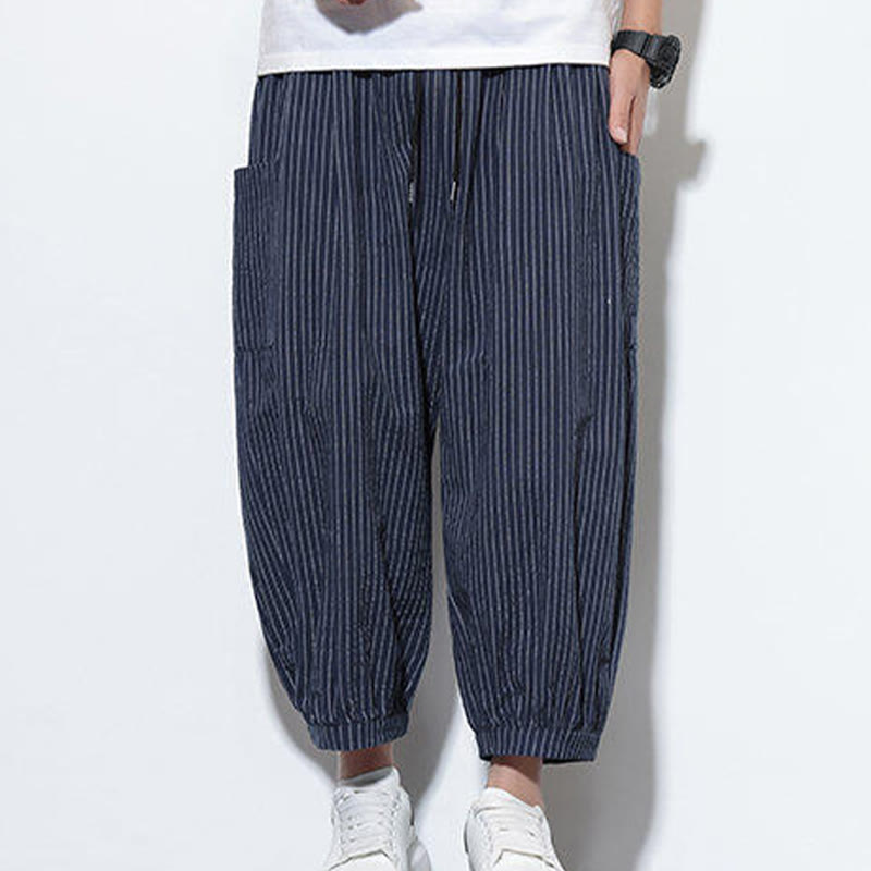 Buddha Stonesカジュアルストライプ メンズ コットン 7-8丈 ハーレムパンツ ポケット付き - image 39