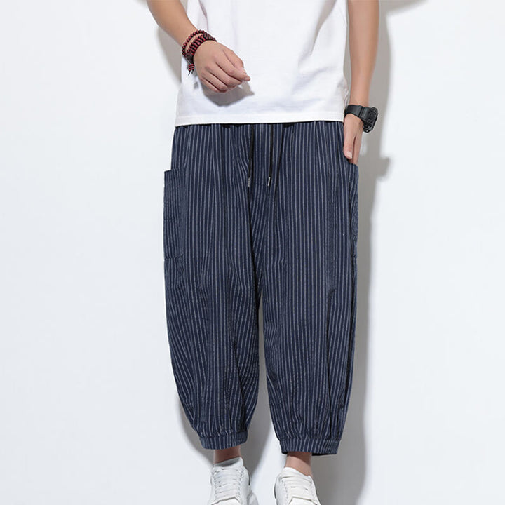 Buddha Stonesカジュアルストライプ メンズ コットン 7-8丈 ハーレムパンツ ポケット付き - image 45