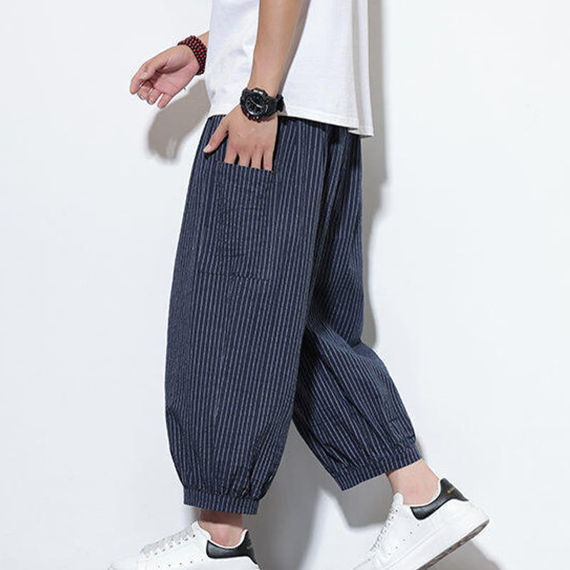 Buddha Stonesカジュアルストライプ メンズ コットン 7-8丈 ハーレムパンツ ポケット付き - image 47