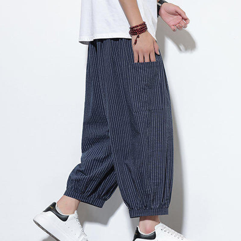 Buddha Stonesカジュアルストライプ メンズ コットン 7-8丈 ハーレムパンツ ポケット付き - image 38
