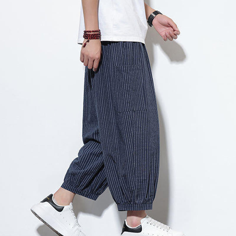 Buddha Stonesカジュアルストライプ メンズ コットン 7-8丈 ハーレムパンツ ポケット付き - image 43